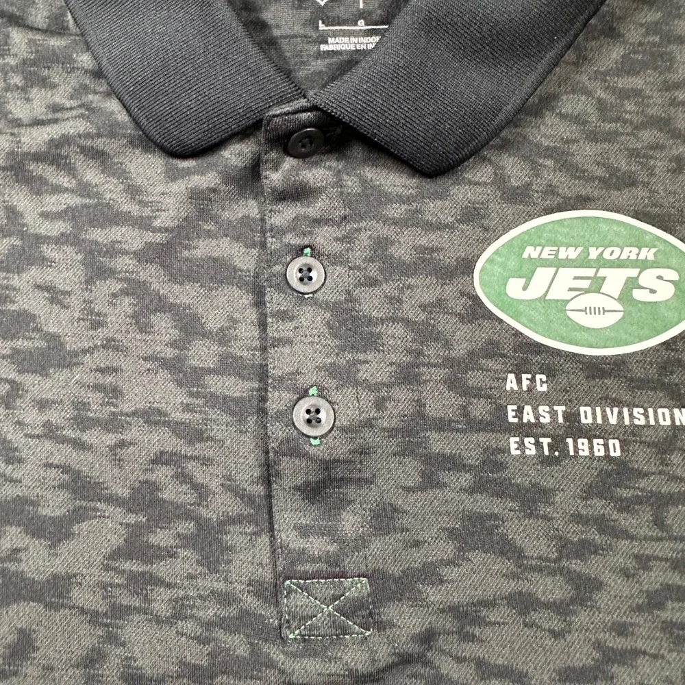 Nike New York Jets Mens Large Polo Shirt Black Gray Camo NKGJ-055Y NFL